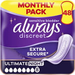 48 count Always Discreet Incontinence Pads Plus Women Ultimate Night Heavy Leak