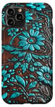 iPhone 11 Pro Turquoise Blooms Leather Flowers, Chic Nature Case