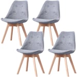 Hobag - Lot de Quatre chaises scandinaves en tissu five Gris clair - pieds bois