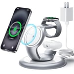 EXW Chargeur Induction 3 en 1 for iPhone 16/15/14/13/12/Pro/Max/Plus, Apple Watch, AirPods Pro 3/2, Station de Charge sans Fil Rapide, Chargeur 18W Inclus (Blanc)