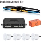 (Valkoiset anturit)Uusi LED-pysäköintitunnistinjärjestelmä Taustavalo Parktronic Monitor Display Kit Backup Detector Assistant 4 anturia