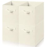 Amazing Tour 4 PCS Cube Storage Boxes 27x27x27 Foldable Fabric with Handles Collapsible for Home Office Nursery Organiser - Clothes Basket Containers, Beige