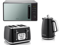 Swan Elegance Kettle, 4 Slice Toaster & 800W 20L Digital Microwave Set in Black