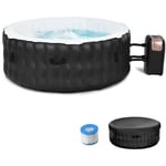 GOPLUS 180X68CM Spa Gonflable 4 Places, Spa Rond Portable avec 108 Jets a Bulles de Massage, Pompe d’Eau, Bâche de Protection et Tapis de Sol,