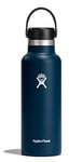 HYDRO FLASK - Water Bottle 532 ml (18 oz) - Vacuum Insulated Stainless Steel Water Bottle with Leak Proof Flex Cap and Powder Coat - BPA-Free - Standard Mouth - Indigo