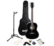 RockJam Acoustic Guitar Kit with Bag,Stand,Tuner,Strap,Plectrum & Strings -Black