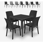 Salon de jardin table carré 80x80cm + 4 chaises noires Provence Dark Chaises Modèle: Virginia