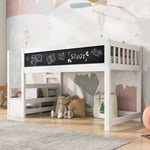 Okwish - Lit enfant lit mezzanine avec tableau blanc et tableau noir, rangement et protection antichute 90 x 200 cm, lit mezzanine blanc pour enfant