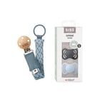 BIBS - Pacifier Supreme 2 PACK - Iron/Baby Blue - Size 1 + Pacifier Clip Braided - Petrol/Baby Blue - Onesize (Bundle)