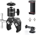 UTEBIT Camera Mount, Magic Arm With Ball Head Hot Shoe Mount, Camera Clamp,with Action Camera Adapter/Phone Clip Holder, Quick Release Camera Mount Compatible With GoPro, Microphone, LED Light