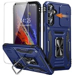 Bestcellcase Coque pour Samsung Galaxy S23 FE 5G(Pas S23) Anneau avec Verre Trempé,360 Full Protection de la Caméra en PC Dur Anti-Chut Armor Antichoc Bumper Etui Coque S23 FE 5G-Bleu