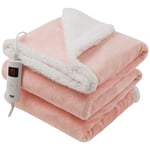 Heated Throw Electric Over Blanket Pink Digital Control Large Washable Fleece