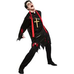 amscan 9902701 Costume de zombie Priester Robe, écharpe, chaîne croix, monstre, fantôme, fête à thème, carnaval, Halloween, Multicolore, XXL