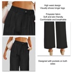 (Black M)Women Wide Leg Pants Casual High Waist Button Loose Fit Pants SG