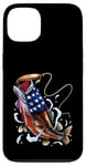 Coque pour iPhone 13 Pêche au bar poisson drapeau américain papa père 4 juillet