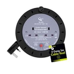 Benross 45630 5m Cable Reel Extension Lead / 2-Way Extension Cable / Ideal for Home, Office or Commercial / Safety Cut-Off Switch / 2 UK Plug Sockets / 240V AC, 10 Amps