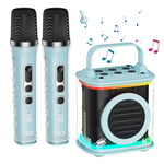 Mini Machine de karaoké avec 2 Microphones sans Fil, Haut-Parleur Bluetooth Portable TONOR pour Enfants vec Micro microfono sans Fil et lumières LED, Cadeau de Jouet Enfant à la Maison Bleu Clair