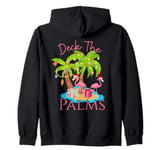 Deck The Palms Trees Christmas Lights Flamingos Coastal Zip Hoodie