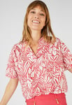 Damart - Blouse Mélange Lin Feuillage, Femme, Col Tunisien, Rouge Feuillage, Manche Courte