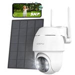 COOAU 5MP 360° Solar Security Camera Outdoor Color Night Vision, Rechargeable Battery Wireless CCTV Camera Systems,PTZ Camera,Motion Detection,4 Spotlight,Cloud storage,2.4GHz