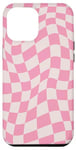 Coque pour iPhone 12 Pro Max Swirl Checkerboard rose vintage à carreaux