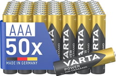 VARTA Batteries AAA, pack of 50, Power on Demand, Alkaline, 1,5V, storage pack in environmentally friendly packaging, ideal for computer accessories, Smart Home devices, Made in Germany