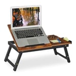 Relaxdays Support de Tablette pour lit & canapé, Mini Table Pliante, Bambou, réglable en Hauteur, Marron foncé - Noir