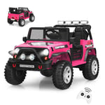 GOPLUS 12 V Voiture Electrique Enfant 2 Places avec Télécommande 2,4 G,Quad 4x4 Electrique Enfants avec LED, Musique Klaxon, MP3, 2 Vitesses 1,6-8 km/h,Charge 50KG, pour Enfant 3 Ans+ (Rose)