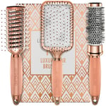 Hair Brush Set - Luxury Professional Rose Gold Hairbrushes for Detangling, Blow Drying, Straightening - Suitable for All Hair Types by Lily England (Rose Gold)