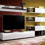 Meuble TV Design "Silk" 240cm Blanc & Naturel