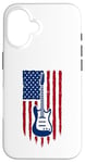 Coque pour iPhone 16 Drapeau américain guitare électrique drapeau américain pour guitariste drapeau USA