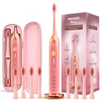 Wagner & Stern ultrasonic whitening Toothbrush with Pressure Sensor. 5 Brushing Modes and 4 Intensity Levels. 8 Soft Brush Heads, Premium Travel case.