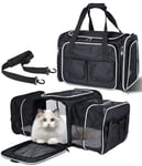 Sac Transport Chat Respirant et Pliable, Sac de Transport pour Chat avec Matelas en Peluche, Caisse de Transport Chat Poches Latérales pour Voyage en Avion Train, Caisse Transport Chat (Noir)