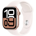 Apple Watch Series 10 GPS, 42mm Aluminum Case [ Light Blush Sport Band S/M MWWH3 - Rose Gold ]