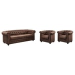 Vente-unique Canapé 3 places et 2 fauteuils CHESTERFIELD en microfibre aspect cuir vieilli