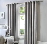 Fusion W66 x L90 Light Eyelet Curtains-100 Bedroom/Living Room-Door Curtain-Thermal Drapes/Window Treatment-Sorbonne Collection, Cotton, Silver Grey, 66" Width x 90" Drop (168 x 229cm)