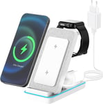 Chargeur Induction,3 en 1 Chargeurs à Induction pour Téléphones Portables avec Adaptateur,Chargeur Rapide sans Fil 15W pour iPhone/Samsung/Apple Watch/Apple Ecouteurs(Blanc)