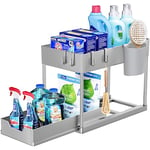 Puricon Lot de 1 Rangement sous Évier à 2 Étages avec Tiroirs Amovibles, Organisateur sous Évier Cuisine, Étagère Placard sous Évier Coulissant Multifonctionnelle Salle de Bain -Gris