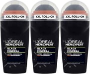 L'Oréal Men Expert 50ML Roll On Black Mineral | Deodorant | Antiperspirant X 3