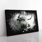 Big Box Art Stone Statue of a Bull Paint Splash Canvas Wall Art Print Ready to Hang Picture, 76 x 50 cm (30 x 20 Inch), White, Grey, Black