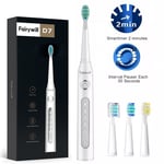 Fairywill Sonic 5 Mode Electric Toothbrush Rechargeable 4 Replacement Heads IPX7