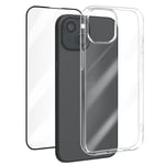 Avizar Coque pour iPhone 15 Plus Silicone Gel et Verre Trempé Bord Biseauté Noir