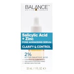 Balance Active Formula Salicylic Acid and Zinc Pore Minimising Serum - Lightweight, Oil-Free, Reduces Blemishes, Pores & Blackheads, Clarifies Skin, 2% Salicylic Acid, Zinc - 30ml