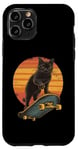 Coque pour iPhone 11 Pro Skateboard Chat Rétro Coucher de Soleil - Drôle Cool Vintage