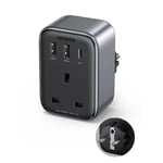 Ugreen väggladdare / adapter 2x USB-A, 1x USB-C, 30W, EU till UK kontakt 13A - Svart