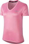 Nike W NK Miler Top Vneck T-Shirt Femme, Magic Flamingo/(Reflective Silv), FR : M (Taille Fabricant : M)