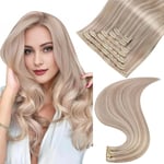 Easyouth Extension Clip Cheveux Naturel Blonde Vrais Cheveux a Clip Extension Highlight Blond Cendré a Blond Clair Remy Clip Extension Cheveux Double Trame 45 cm 120g 7Pcs