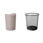 TATAY Bath Bucket, Polypropylene, Taupe, 6L & KEPLIN Round Trash Can - Black Non-slip Mesh Bin, Stylish & Sturdy Metal Waste Paper Bin for Home, Bedroom, Office