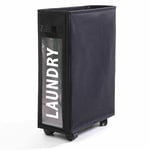BIKHYY Laundry Hamper on Wheels Slim Foldable Laundry Basket with Handle Collapsible Waterproof Dirty Clothes Storage Hamper for Bathroom Large Laundry Bin with Liner for Bedrooms (Black)
