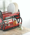 2 Tier Double Dish Drainer Rack Large Plate Cutlery Cup Holder Plastic Trays New